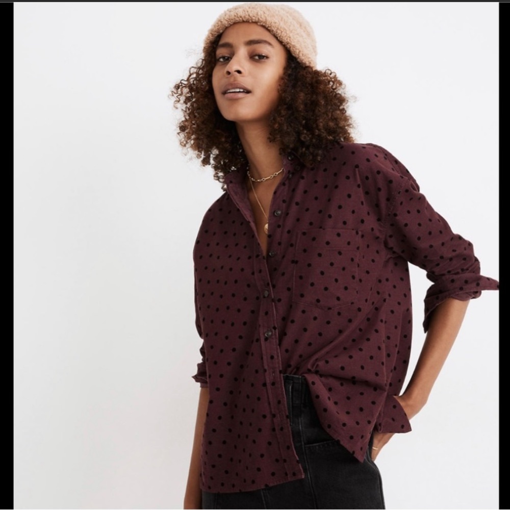 Madewell Shirred Corduroy Westlake Shirt in Oval Dot NWT